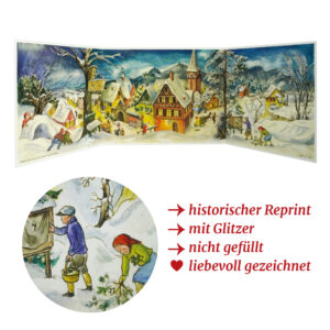 Dresdner Pappen Nostalgischer Adventskalender kleines Dorf im Winter