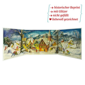 Dresdner Pappen Nostalgischer Adventskalender kleines Dorf im Winter